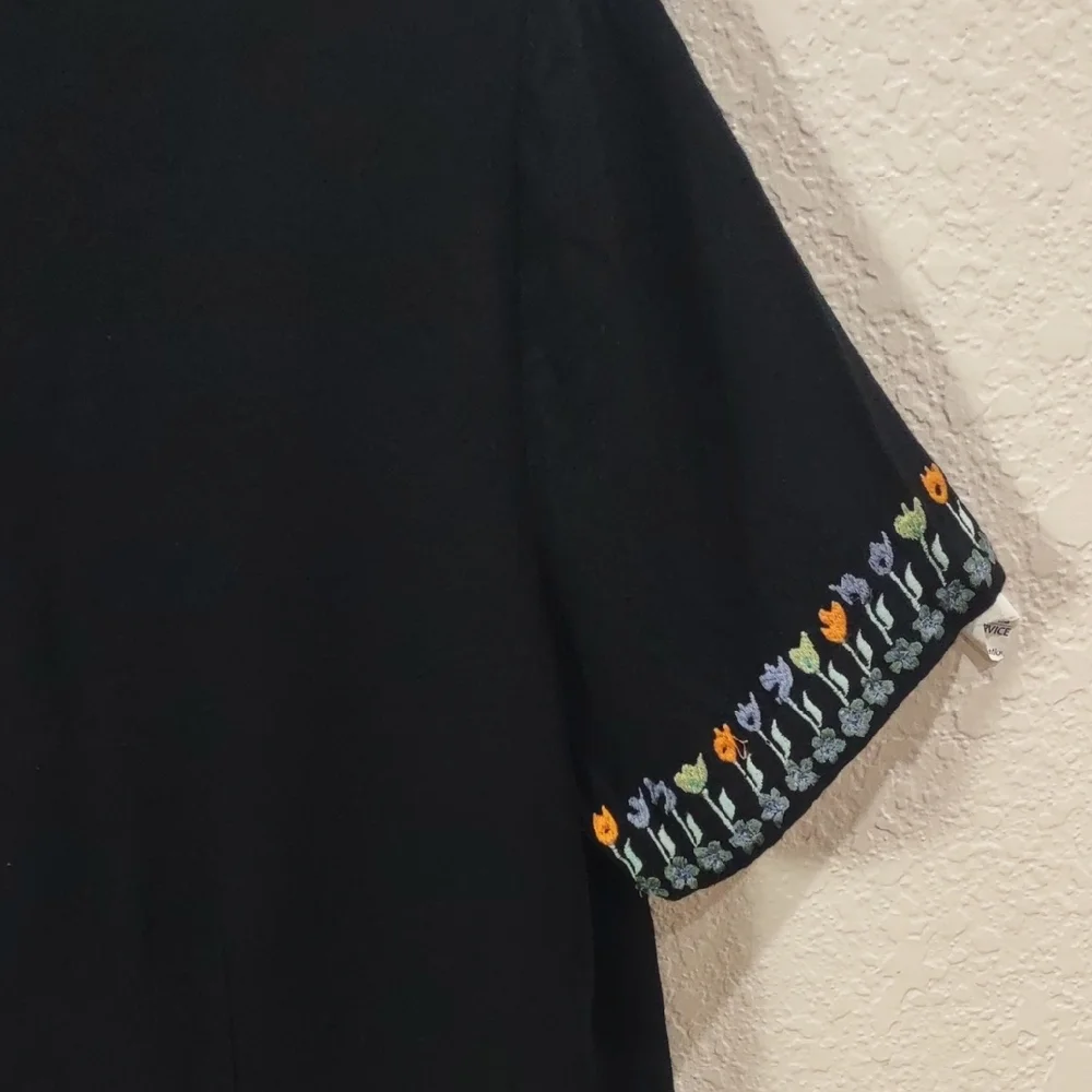 Sarah Elizabeth Black Short Sleeve Shirt with Embroidered Sleeves - Picture 10 of 17